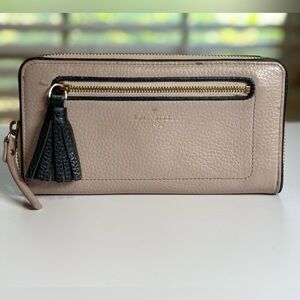 Kate Spade Taupe Leather Tassel Zip Wallet